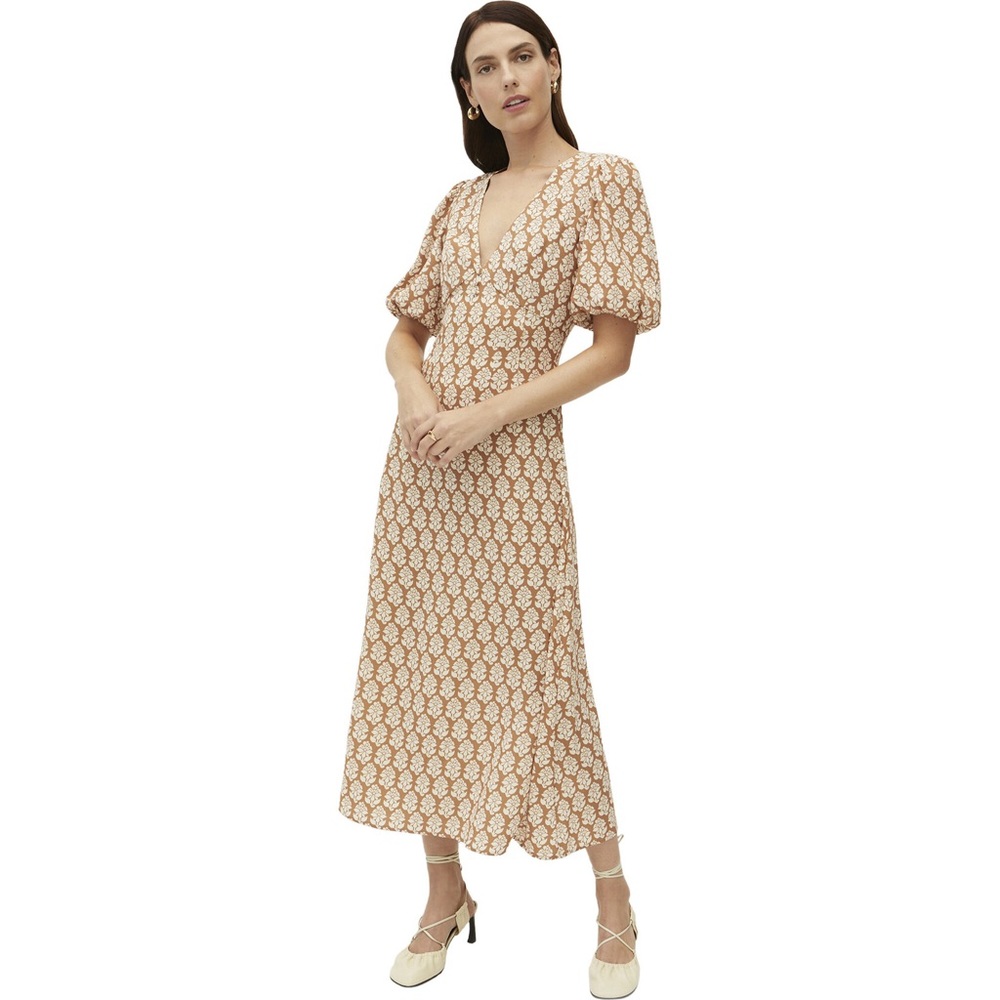 NWT RHODE Irina Dress | Floral Stamp Camel